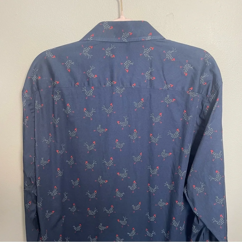 STONE ROSE Long Sleeve Button Front Rooster Chicken Print Shirt